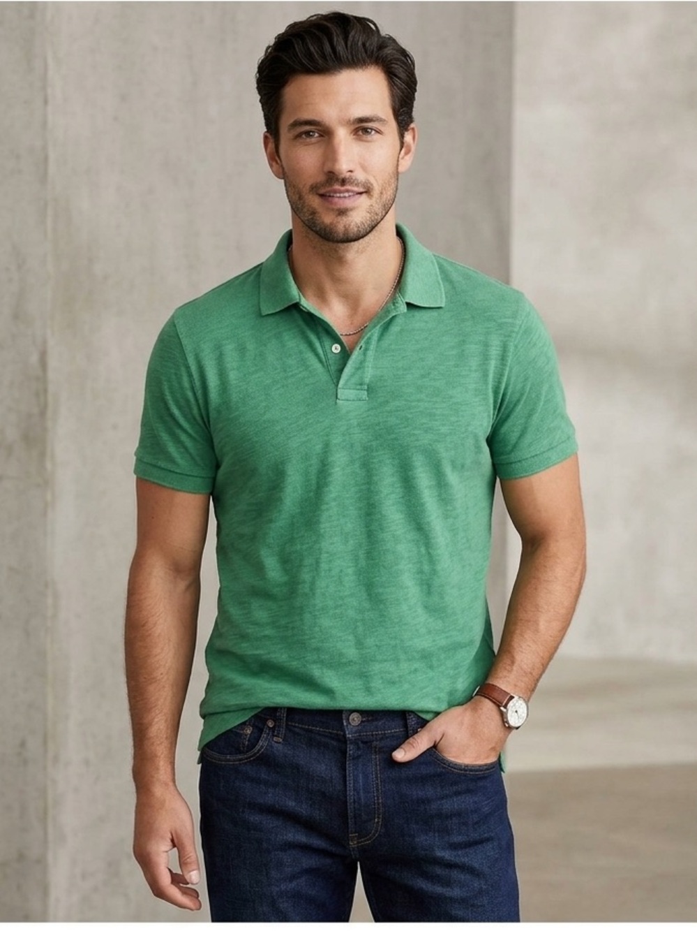 J. Crew Vibrant Green Men's Polo Shirt 100% Cotton